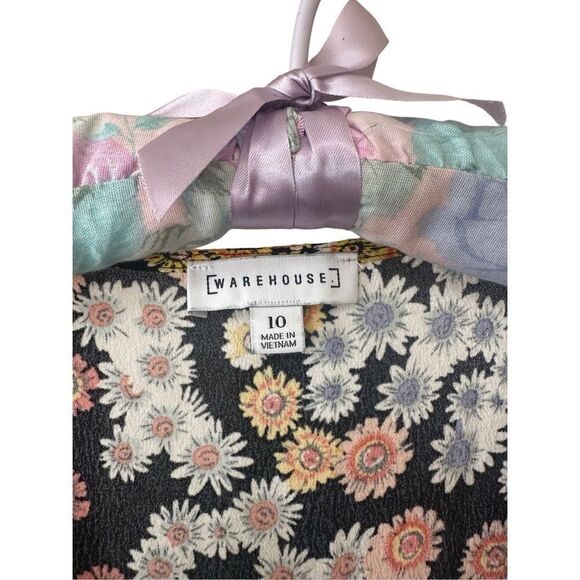 Warehouse Black Floral Cottage Button Up Mini Dress | Size 10 - Picture 6 of 7